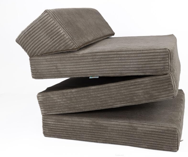 FORTISLINE - Klappmatratze 200x70x10cm mit Kopfteil & Kissen – Gästebett ausklappbar für Kinderzimmer & Camping Matratze Schaumstoff – Faltmatratze tragbar – Faltbare Matratze aus Cord – Braun