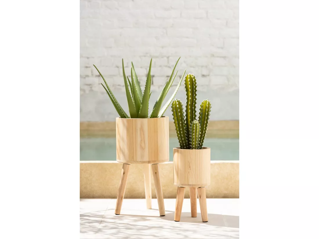 Set de trois cache pot classique bois naturel 27x27x49cm