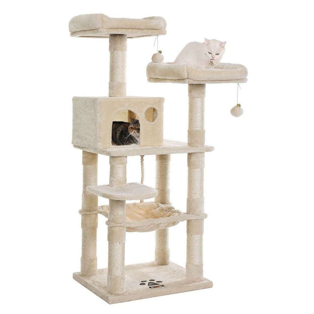 Arbre à chat tour avec 2 perches hauteur 143 cm beige