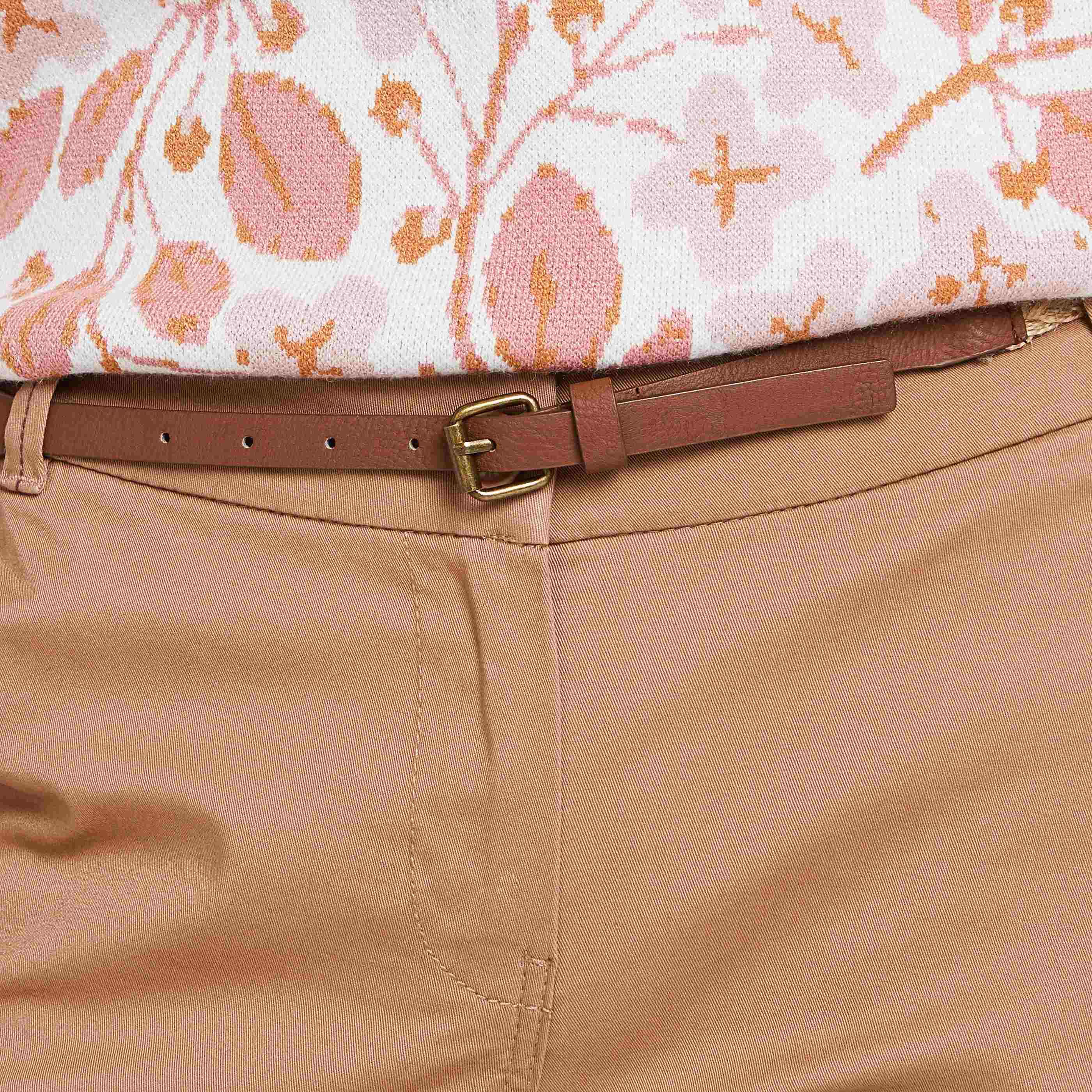Pantalon chino avec ceinture femme - CAMEL