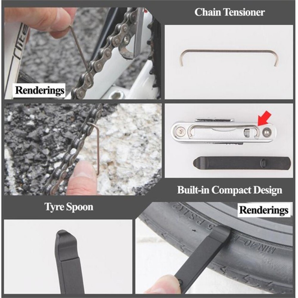 13in1 Velo Fahrrad Werkzeug Kit Multitool Reparaturset Schraubendreher - Silber / Schwarz