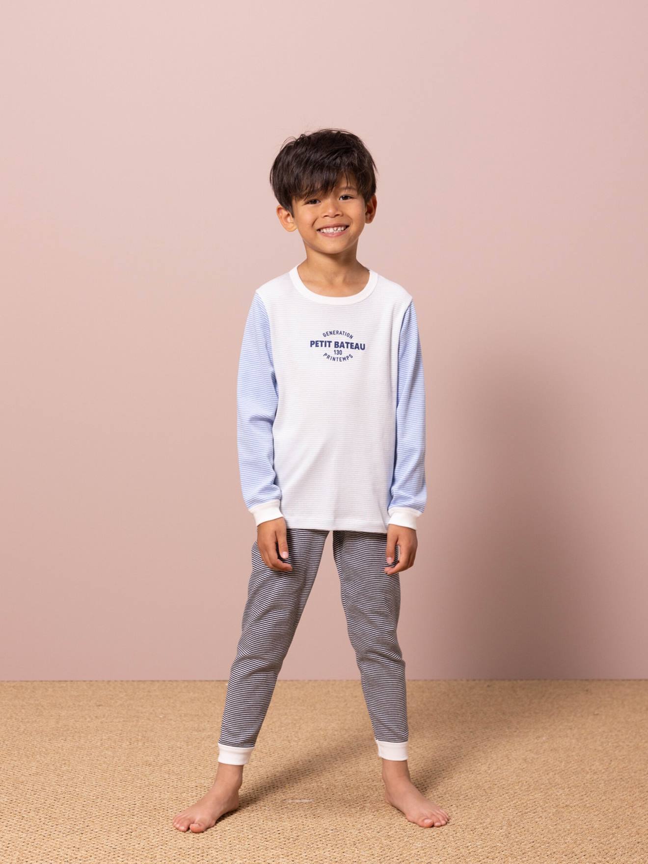 PETIT BATEAU Pijama de algodão orgânico azul marinho