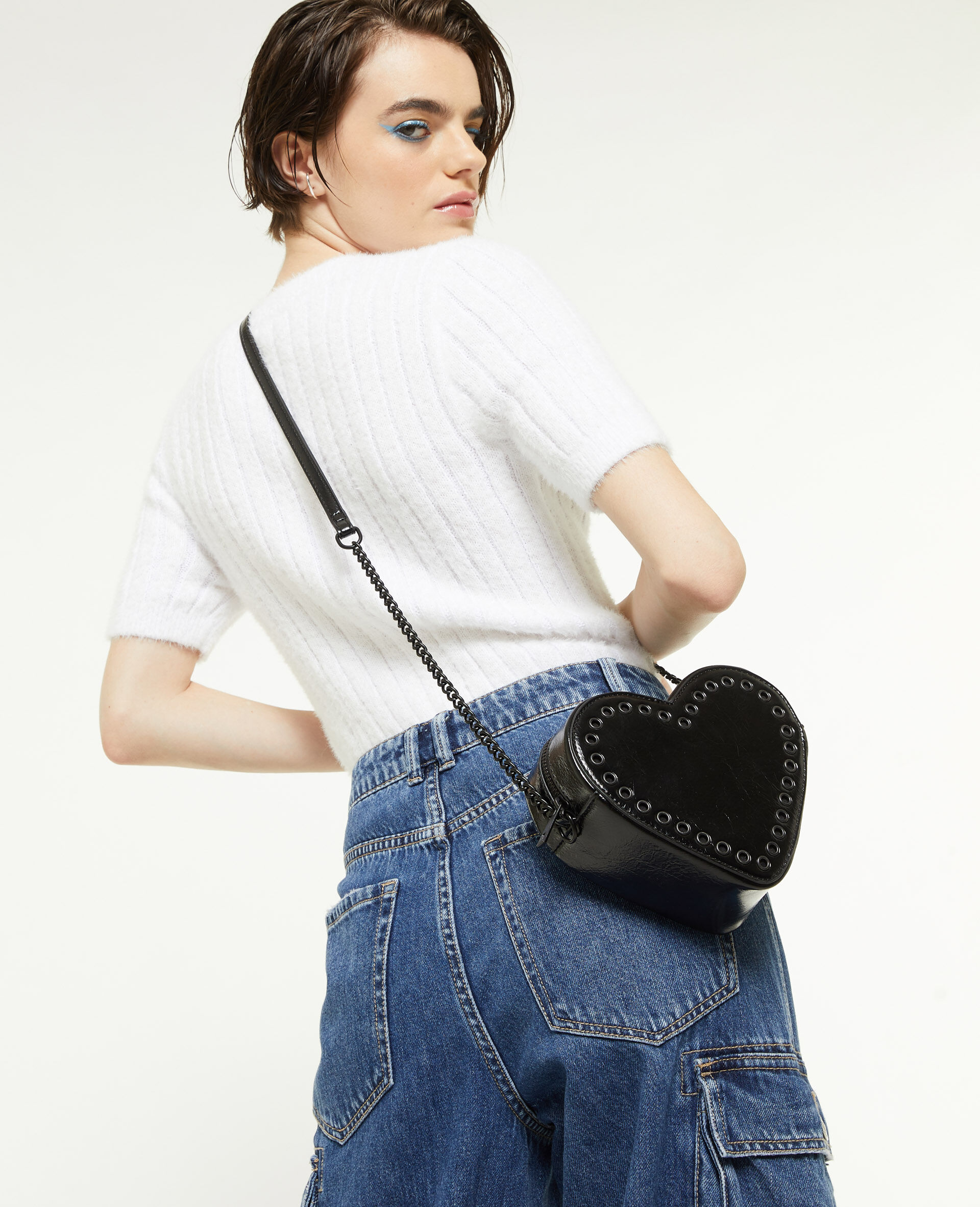 Sac boxy cœur avec œillets - Noir