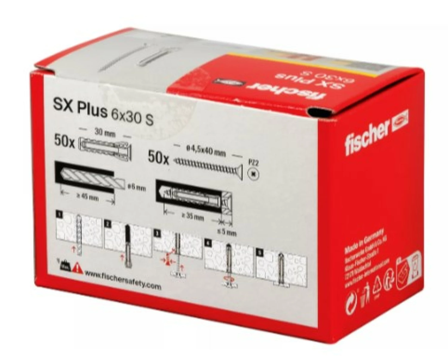 Fischer 568206 SX Plus Pluggen met schroef - 6 x 30 mm (50 st)