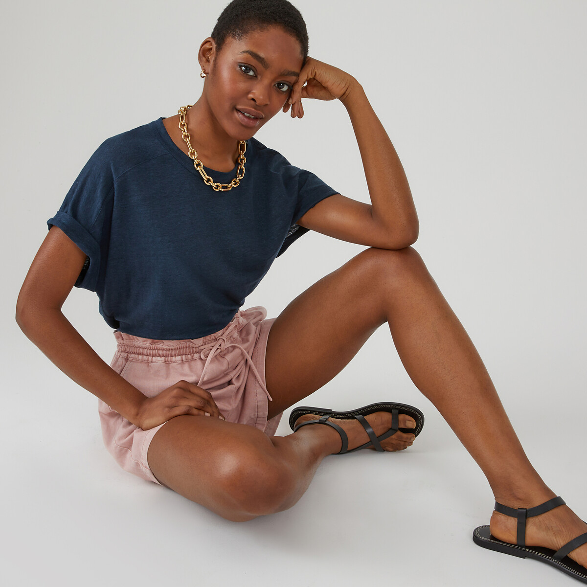 COLEÇÕES LA REDOUTE<br>Camiseta de linho com gola redonda