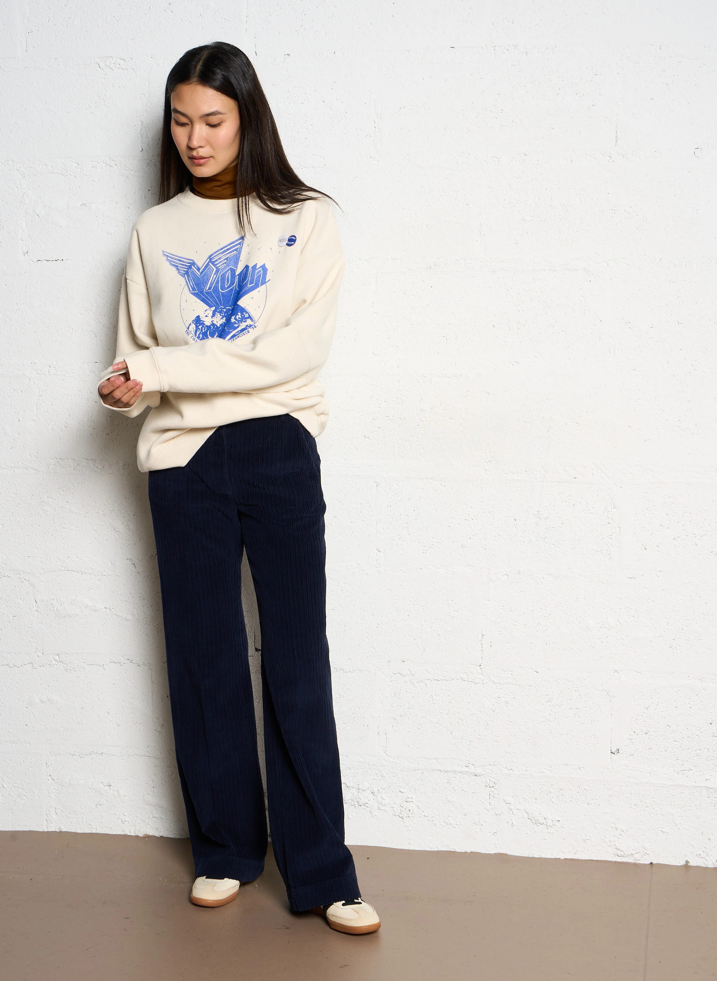 PANDORE - Pantalon large en coton | Bleu