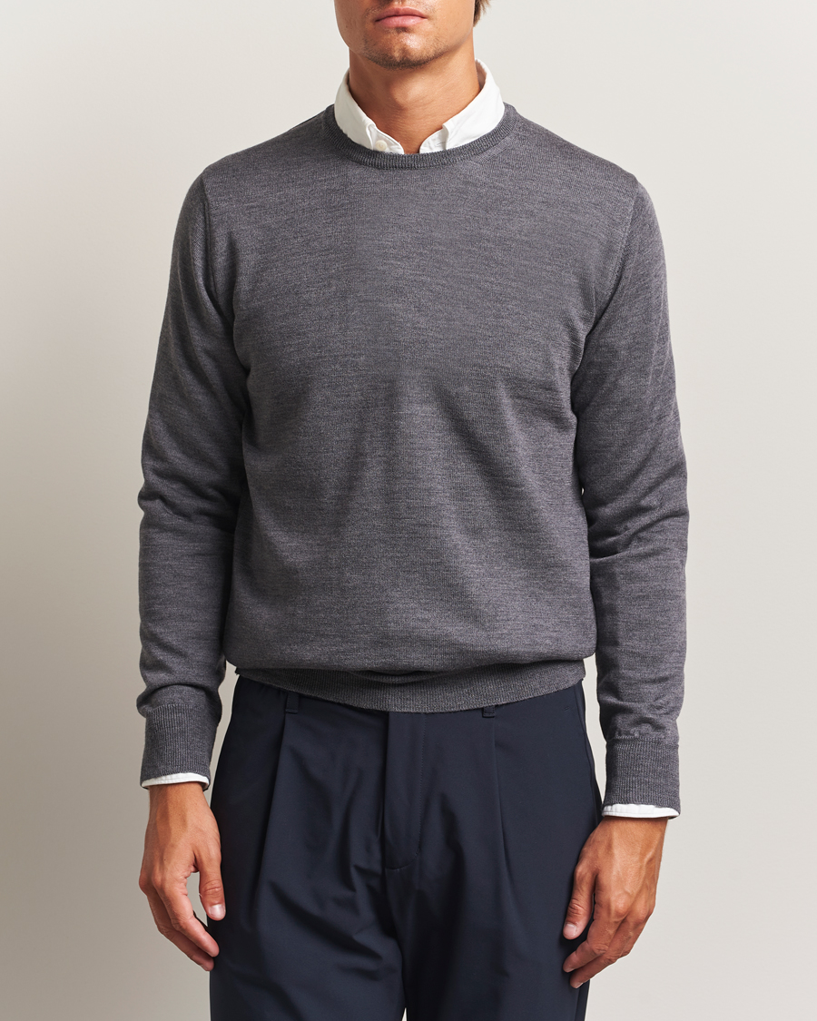 Morgano Extra Fine Merino Wool Crewneck Mid Grey