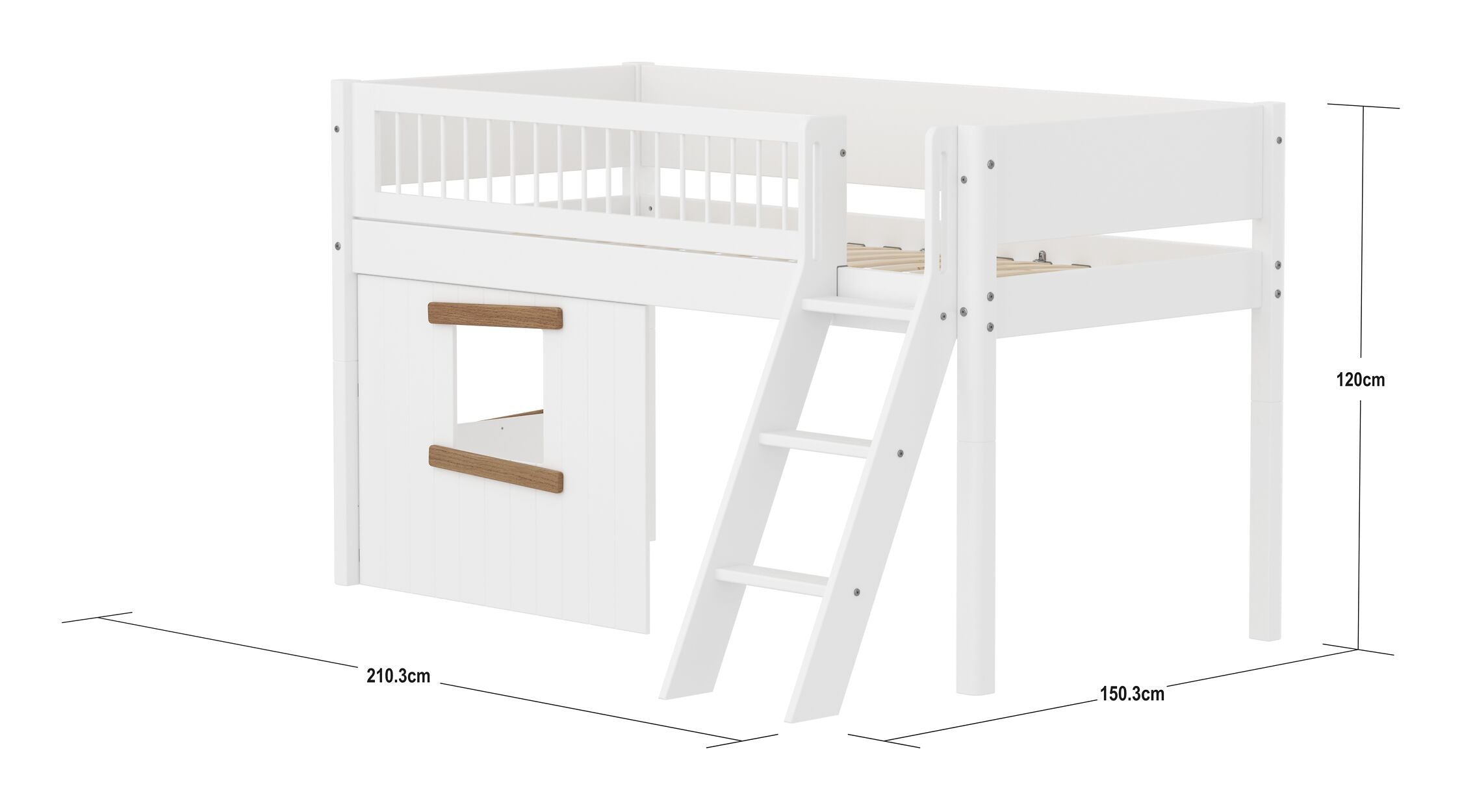 Flexa WHITE Halbhochbett mit Baumhaus - Weiss / B: 151.0 cm x T: 210.0 cm x H: 120.0 cm