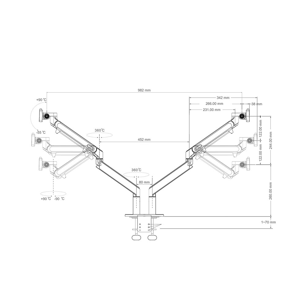 Dual Schwenkbare Aluminium Tischhalterung mit Gasfeder für 2 Monitore bis 27