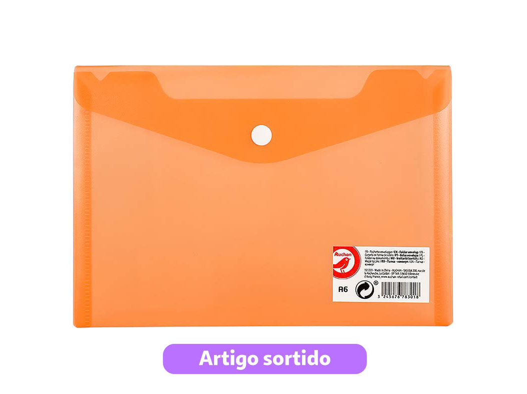 PASTA ENVELOPE AUCHAN TRANSPARENTE A6 CORES SORTIDAS