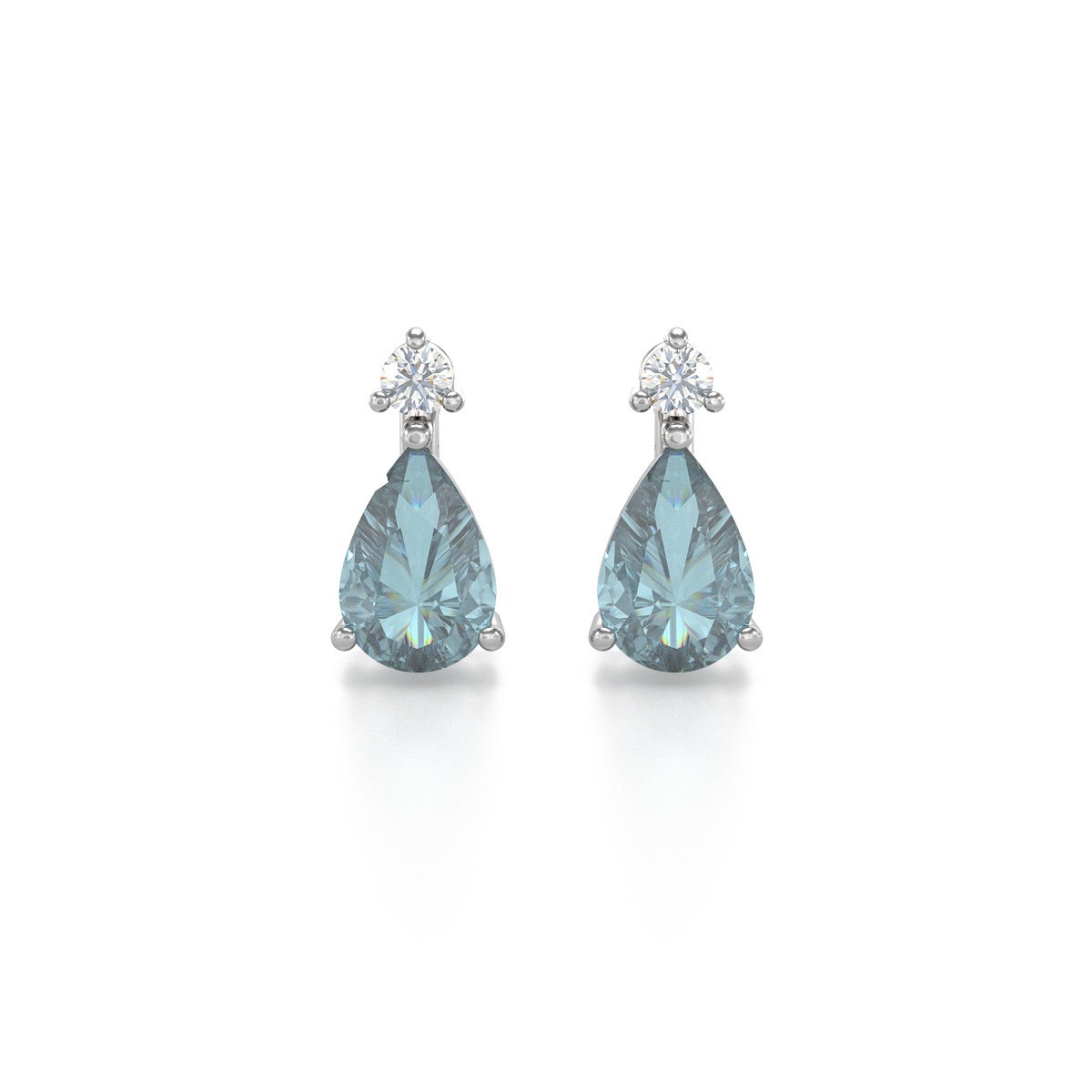 Boucles d'oreilles ADEN Or 585 Blanc Aigue-Marine forme Poire et Diamants 1.15grs