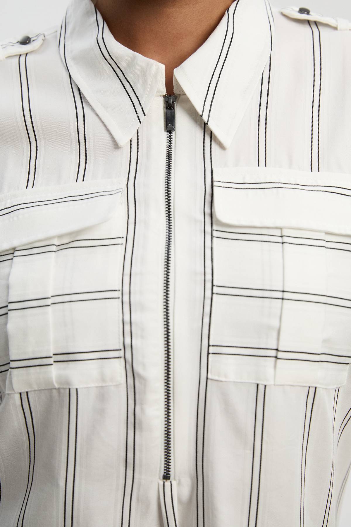 KarenMillen Chemise Utilitaire en Coton Tissé à Rayures Audacieuses Grande Taille