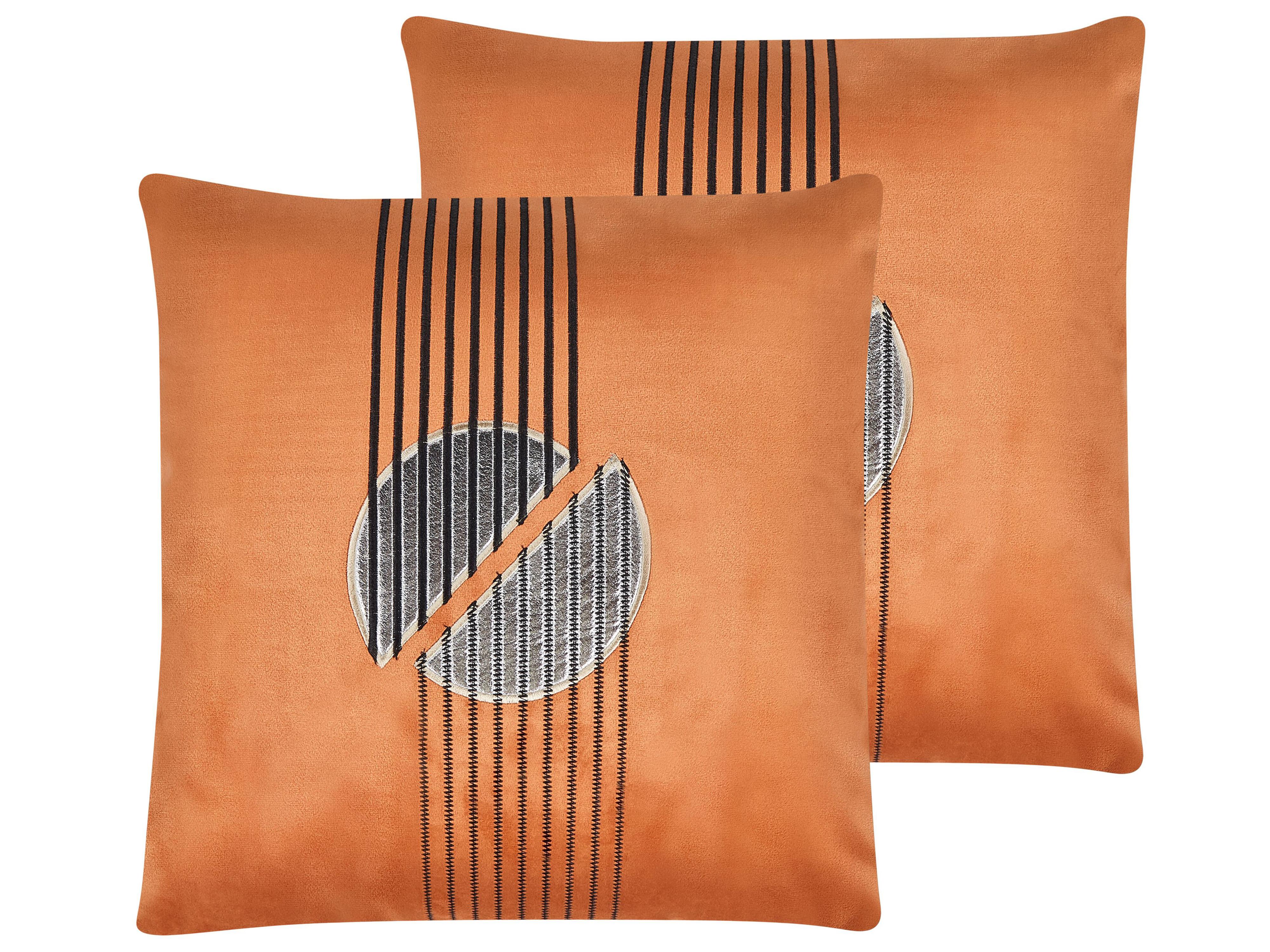 Set van 2 sierkussens CEROPEGIA Fluweel 45 x 45 cm Oranje geometrisch patroon