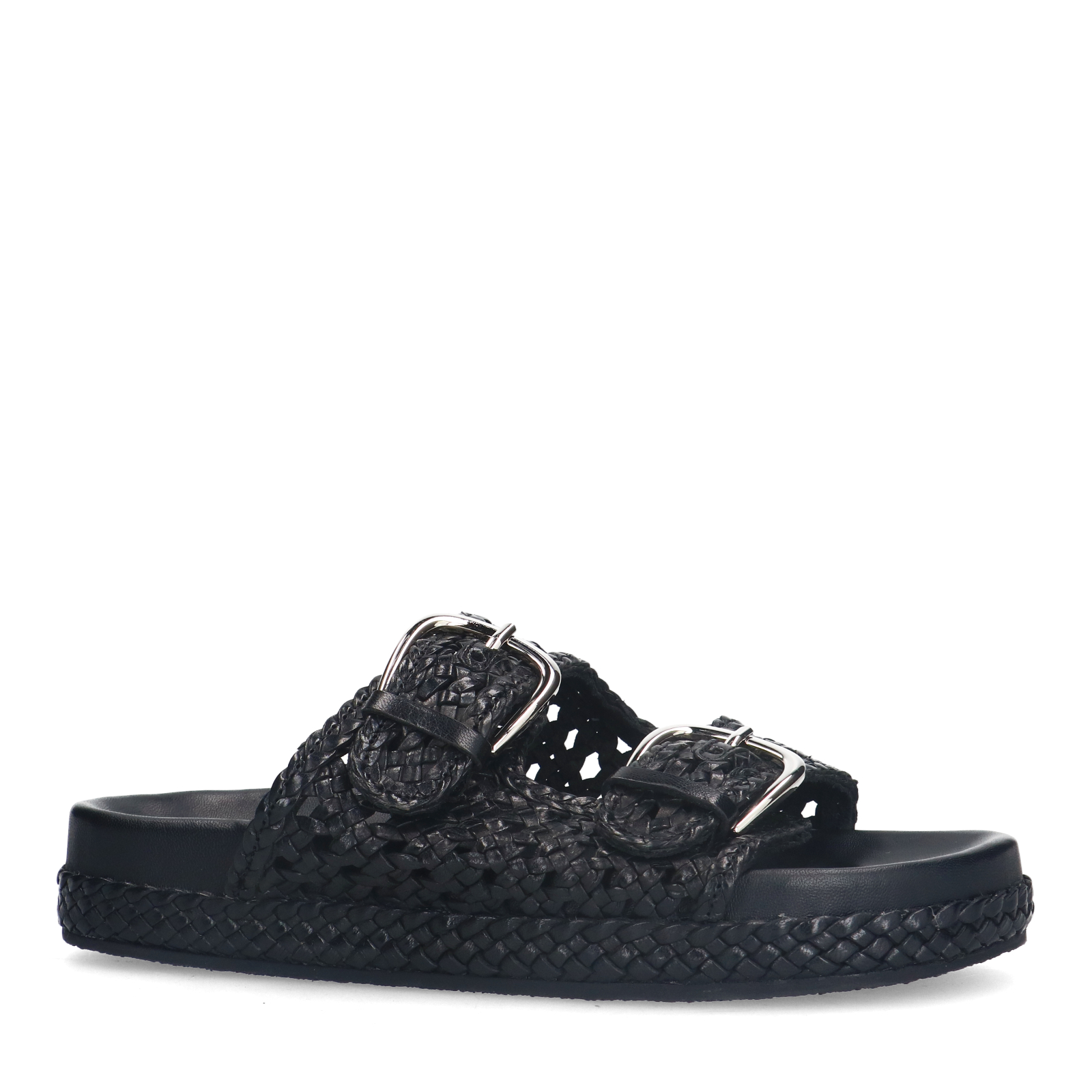 Zwarte leren slippers