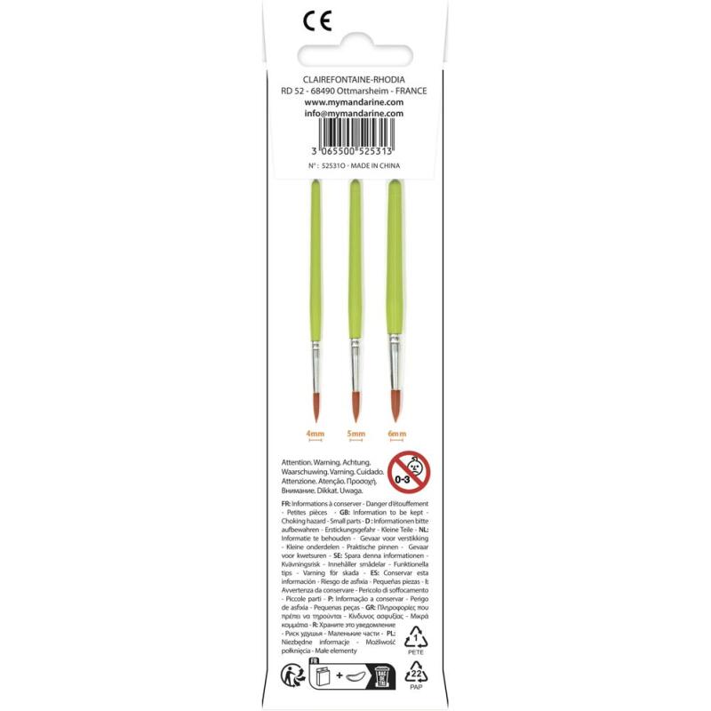 Set de 3 pinceaux ronds synthétiques - Vert