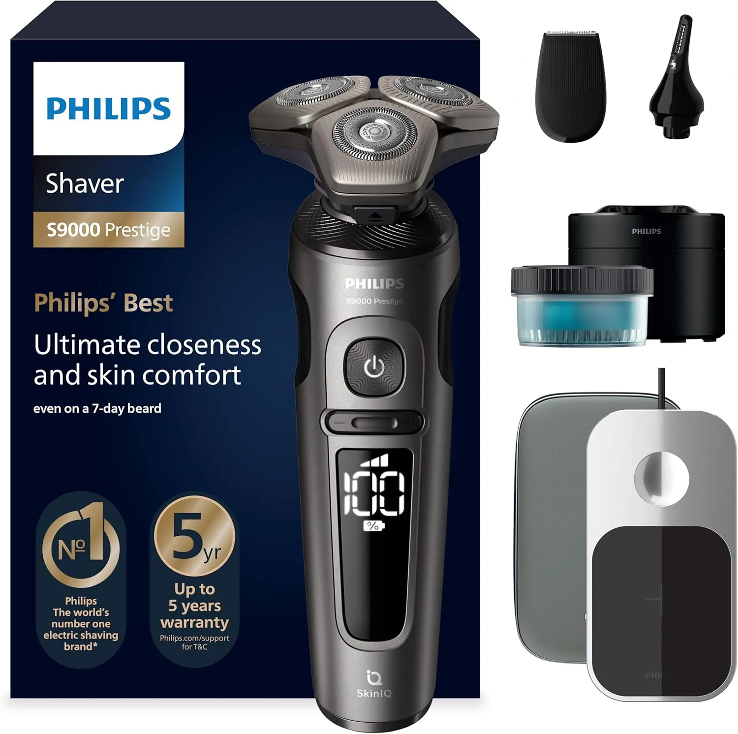 Philips Rasierer S9000 Prestige, elektrischer Nass- und Trockenrasierer, Modell SP9882/36