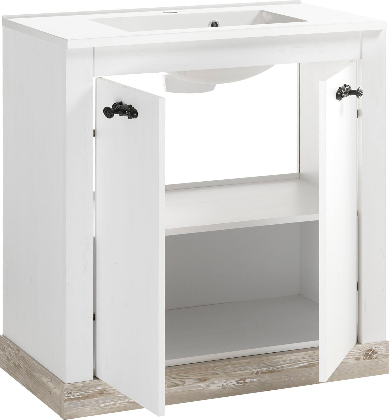 Home affaire Waschtisch »Florenz, Waschbeckenunterschrank inkl. Waschbecken, Metallgriffe« in Pinie Weiss, stehend, Breite 82 cm, inkl. Mineralgussbecken