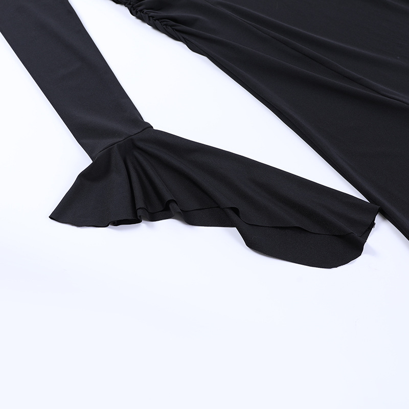 (170cm) Fasnachts Erwachsenen Kostüm Bodenlanges Vampir Kleid Morticia Addams Verkleidung für Motto Partys / Halloween - Schwarz