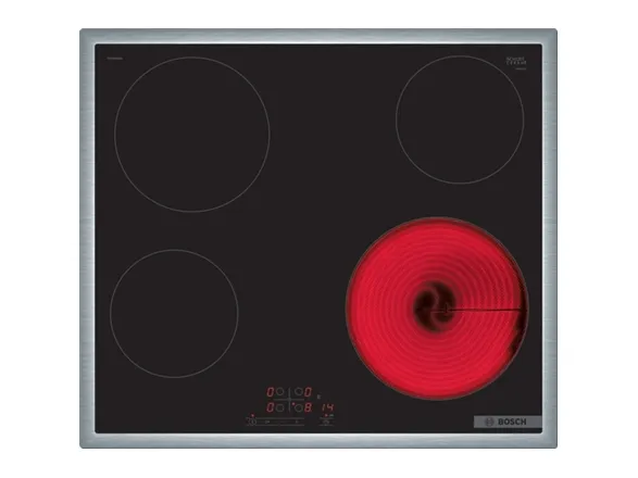 Bosch Serie | 4 PKE645BB2E - Keramisk kogeplade - 4 plader - Niche - bredde: 56 cm - dybde: 49 cm - med rustfrit stål-pynt - sort/rustfrit stål