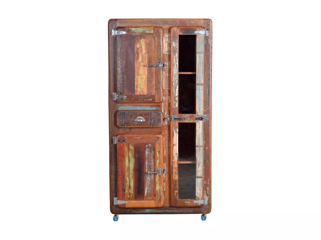 Vitrine en bois recyclé finition multicolore MULTICOLOR.Giner y Colomer.180x38x90