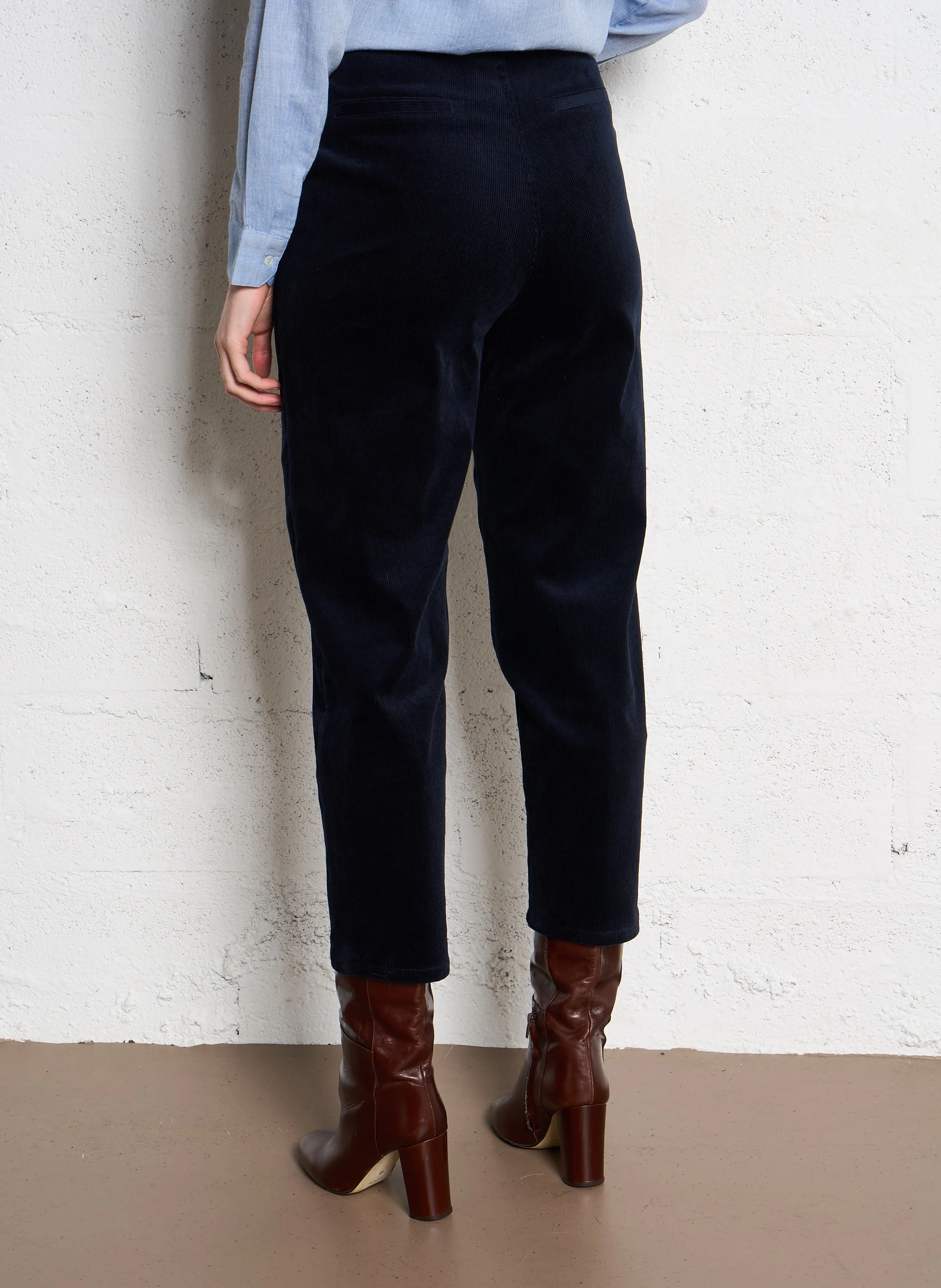 PAMELA - Pantalon droit en velours| Bleu