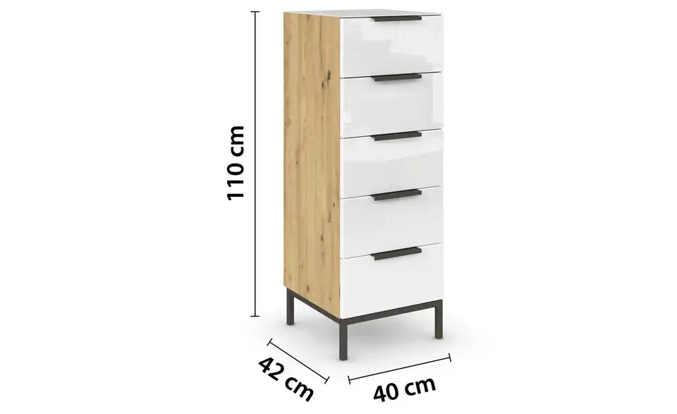 Kommode 40 cm Graphit Weiß, Eiche Artisan (Nachbildung)