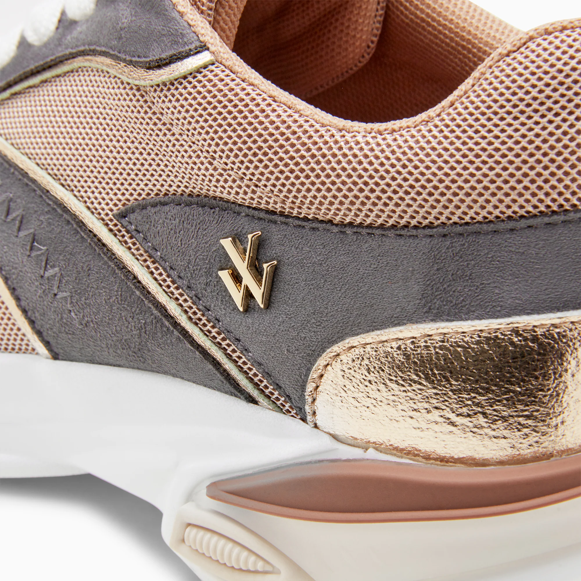 Sneakers-Baskets Agnes gris-bleu et or à semelle oversize