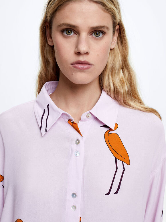 Camisa de manga comprida estampada - Rosa
