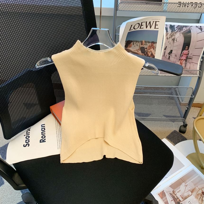 MIKIGA - Tanktop met geribbelde, effen kraag en cropped pasvorm