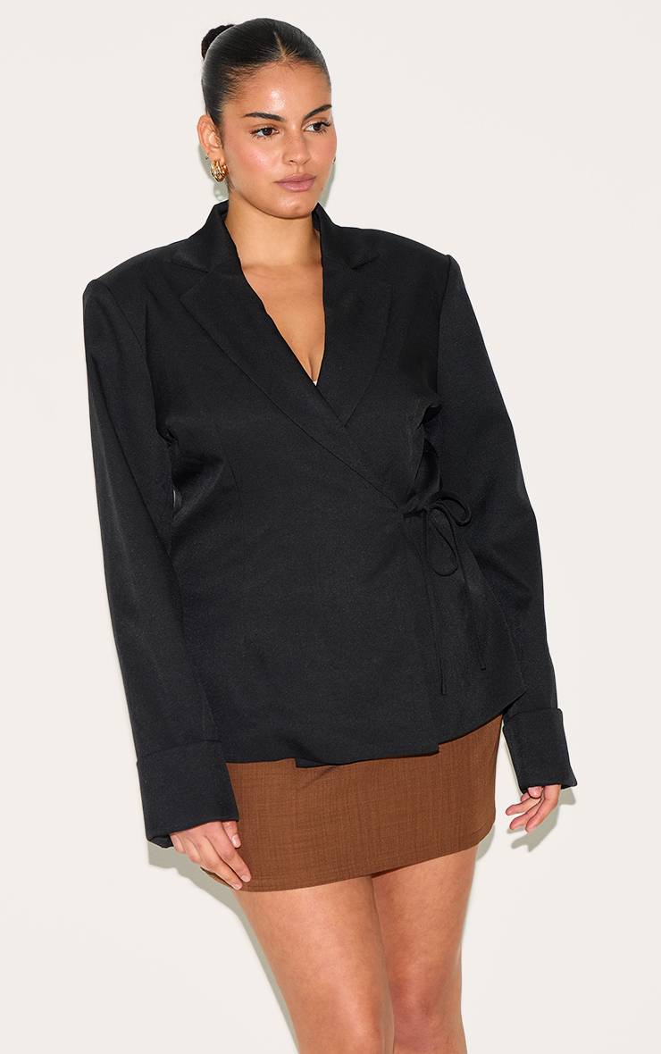 Noir Blazer Grande Taille Ultra Oversize À Nouer Sur Le Côté