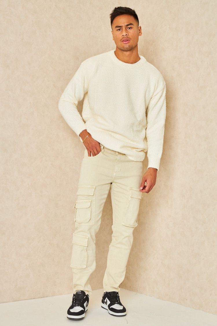 Pull blanc cassé effet duveteux