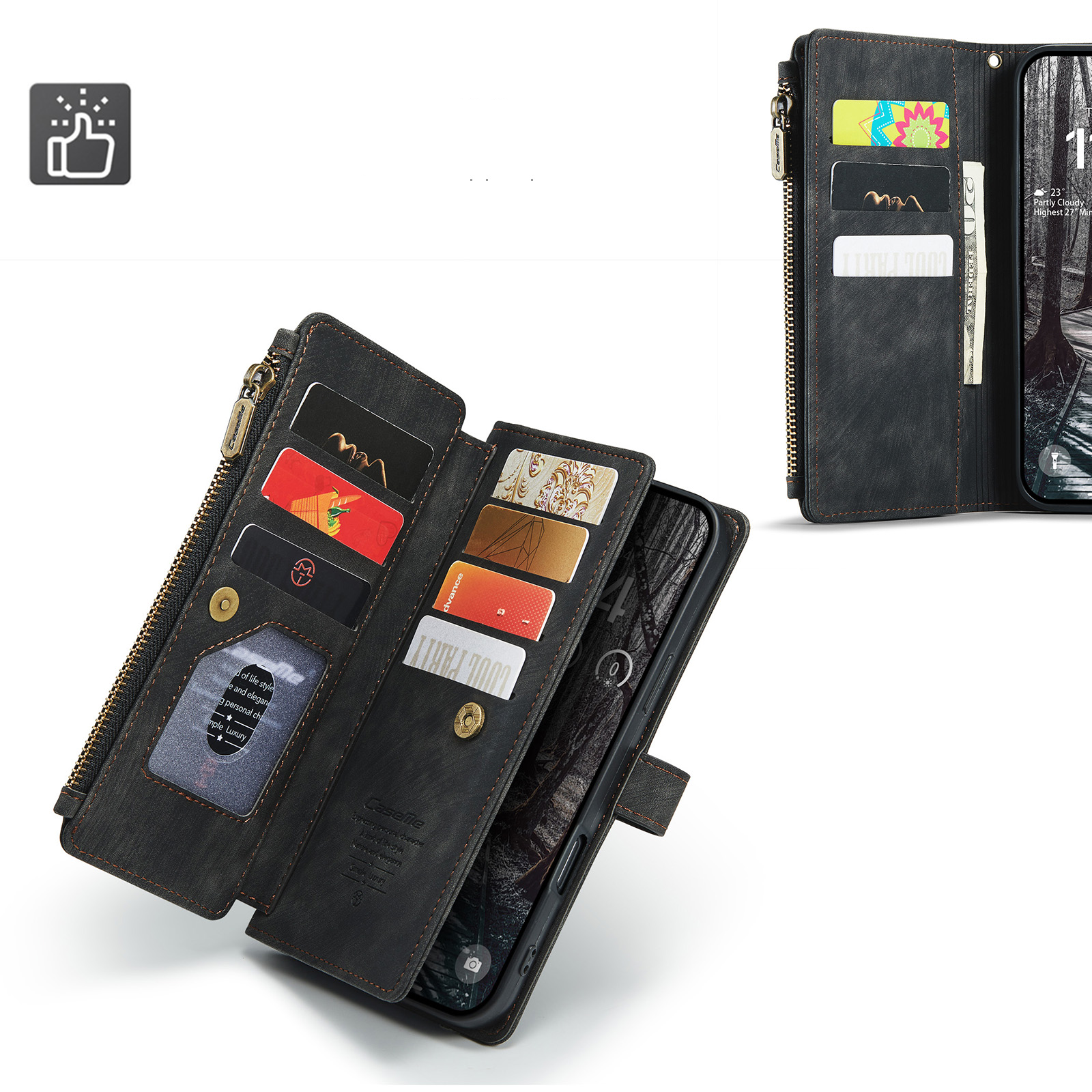 iPhone 17 Pro Max 2in1 Leder Tasche Karten Etui - Schwarz