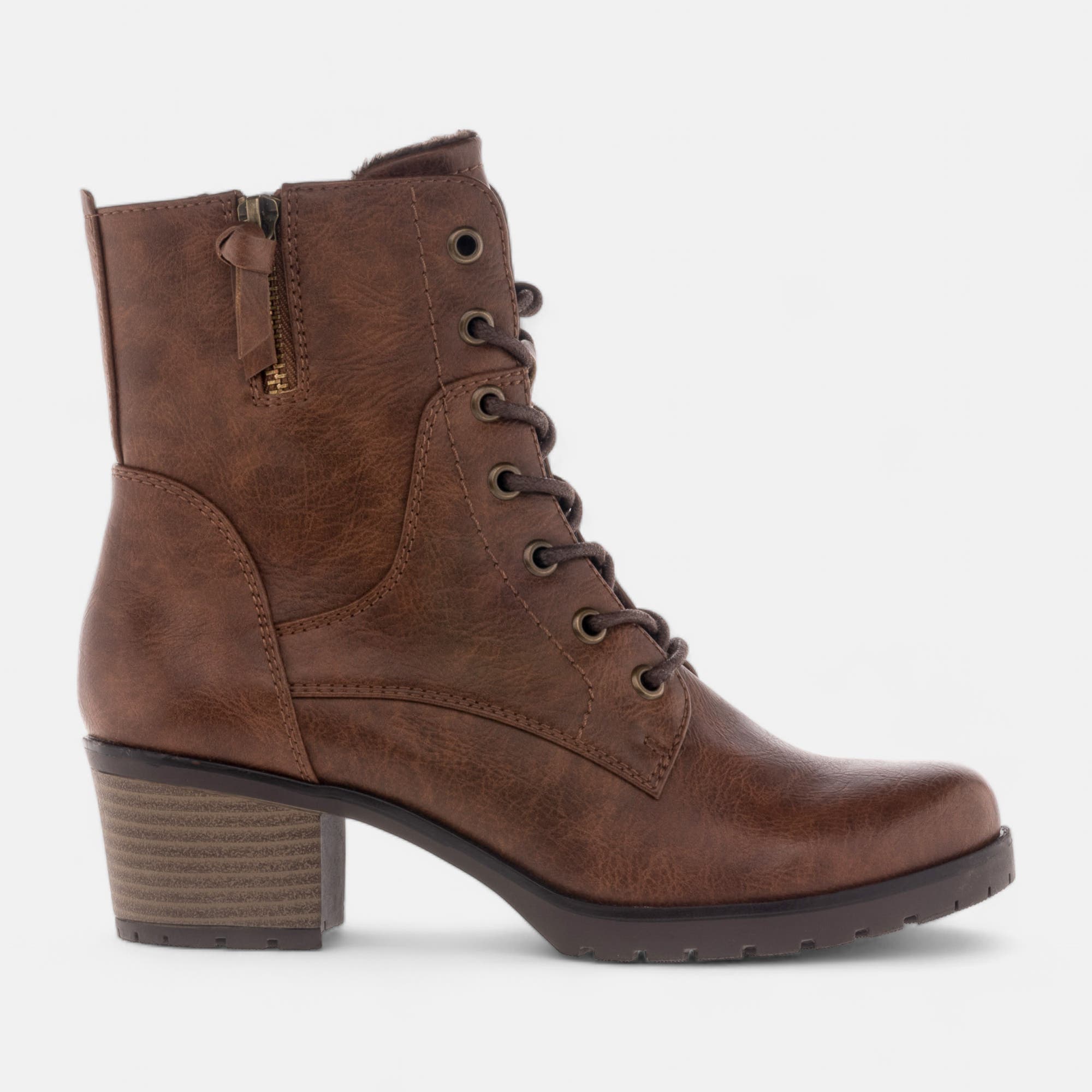 Bottines à lacets à talon Femme cognac
