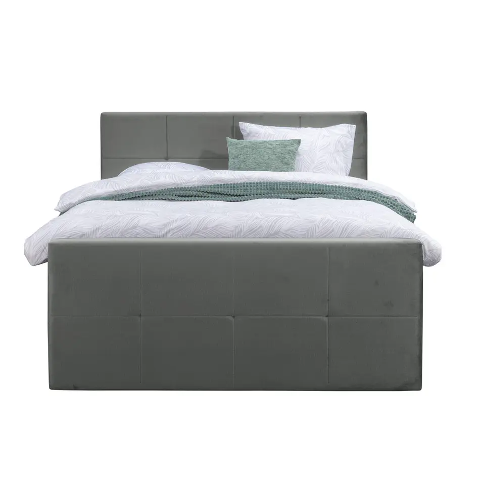 Boxspring met voetbord Liv geblokt - grijs - 160x200 cm - slanke poot