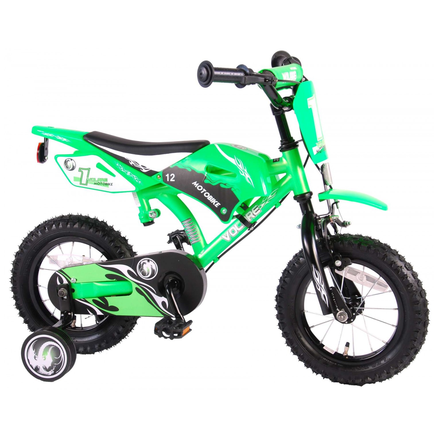 Volare Motorbike Fiets - 12 inch - Groen - 2 handremmen