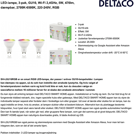 Deltaco Smart LED-pærer 3-pak GU10