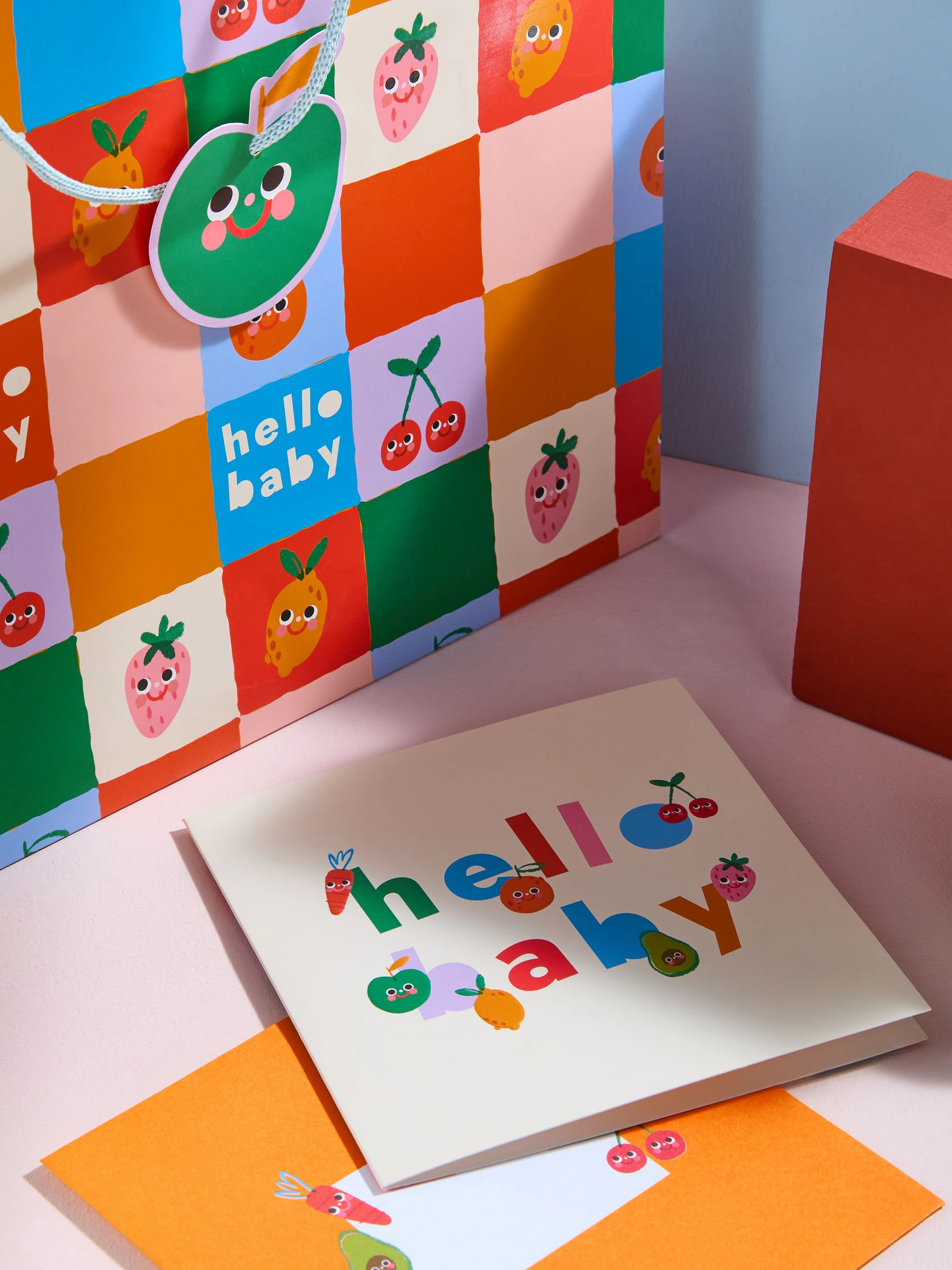 Cadeautas en kaartset met fruitmotief voor baby's