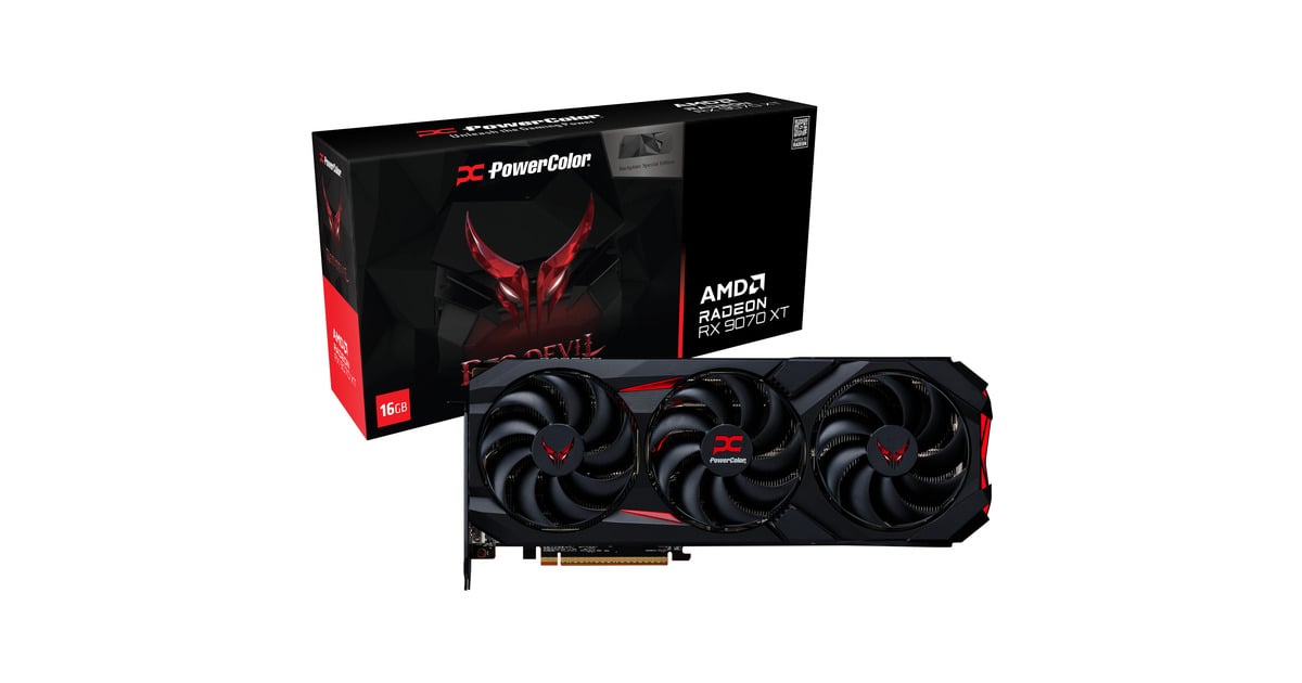 PowerColorRadeon RX 9070 XT Red Devil 16GB OC Backplate Special Edition grafische kaart  (Zwart, RDNA4, GDDR6, 3x DisplayPort, 1x HDMI)