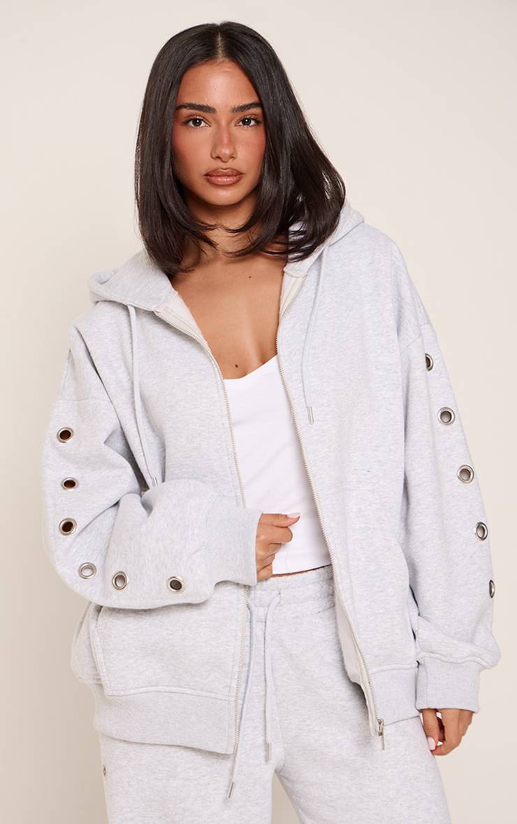 Gris Cendré Sweat À Casynthétiqueche Zippé Petite Avec Détail Œillets Aux Manches