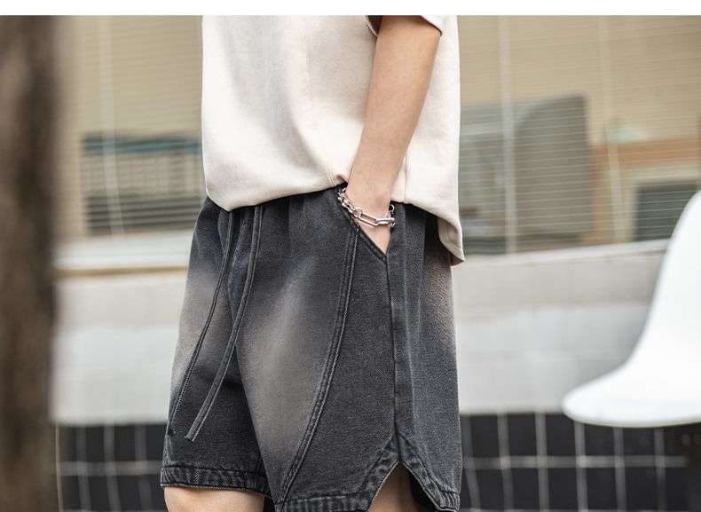AXEN - Gewassen denim shorts met trekkoordtaille