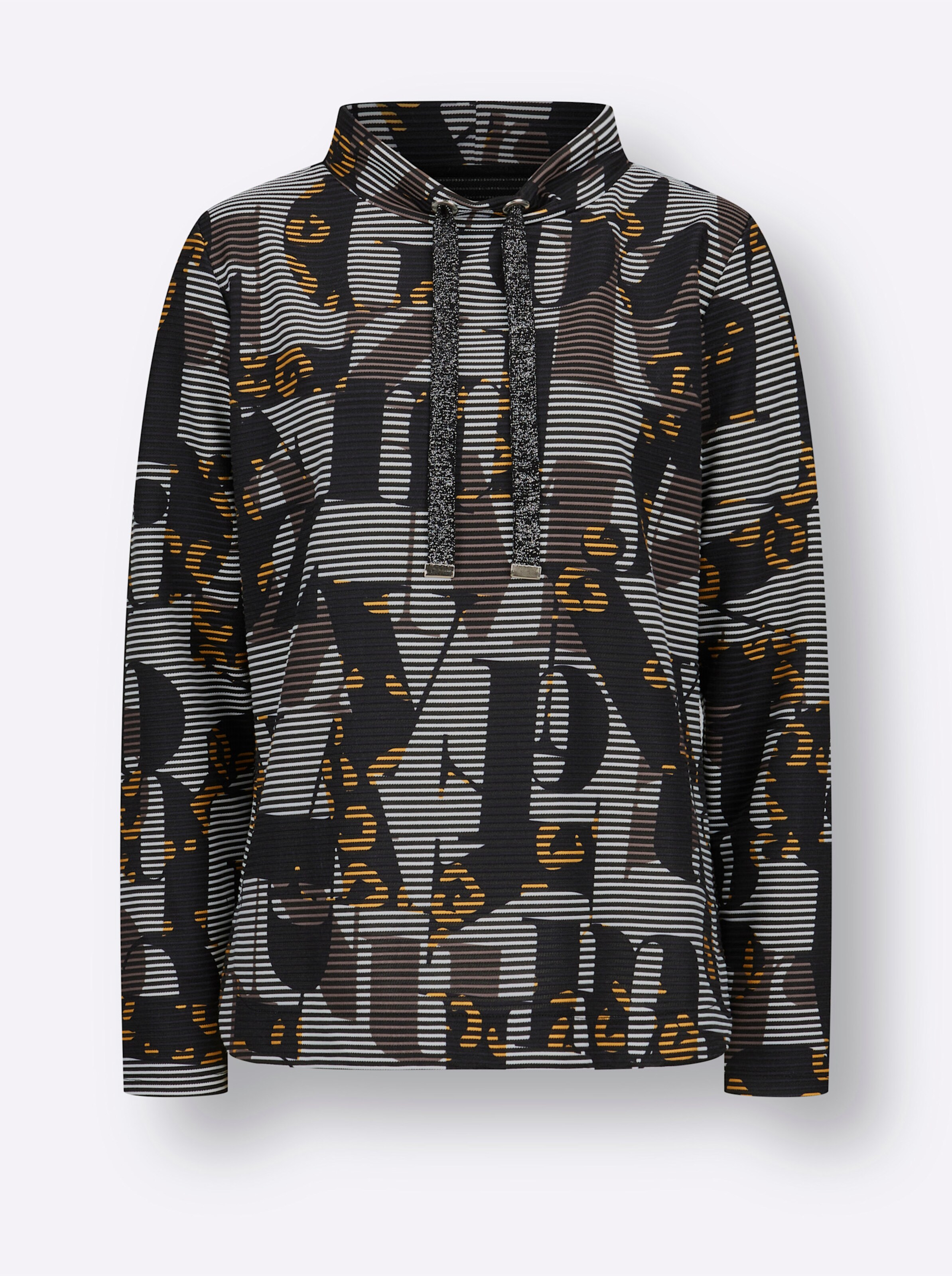 Druck-Shirt in schwarz-ocker-bedruckt