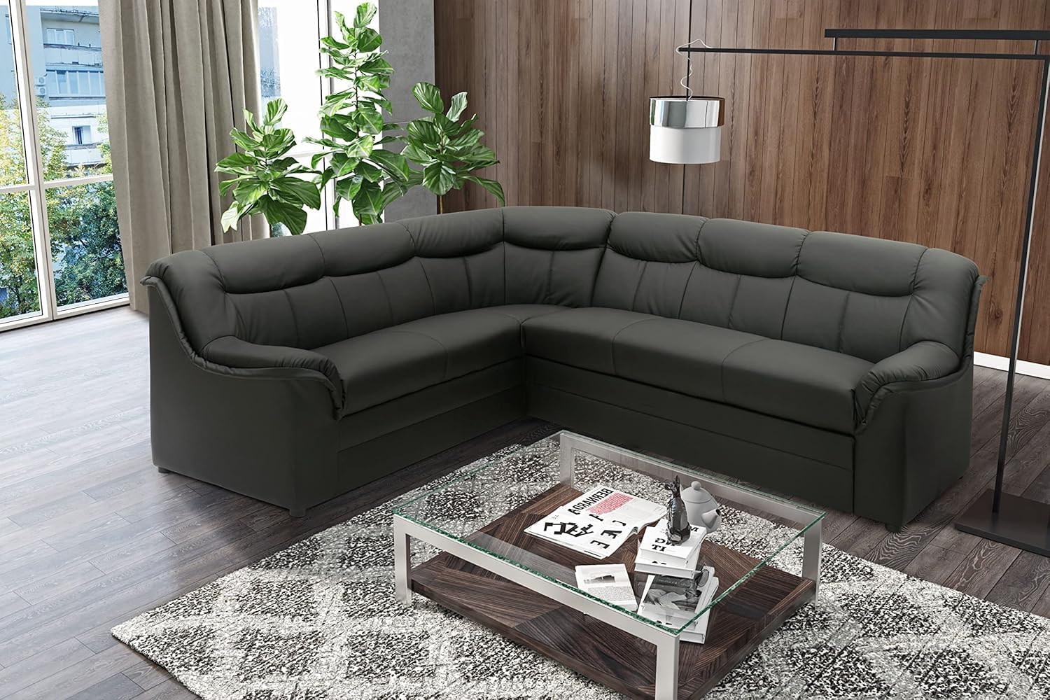 DOMO. collection Ecksofa Berlin, Zeitlose Eckcouch, 3 Sitzer rechts mit Schlaffunktion und Federkern-Polsterung, Sofa in L-Form, Couch, 205 x 250 x 89 cm, schwarz