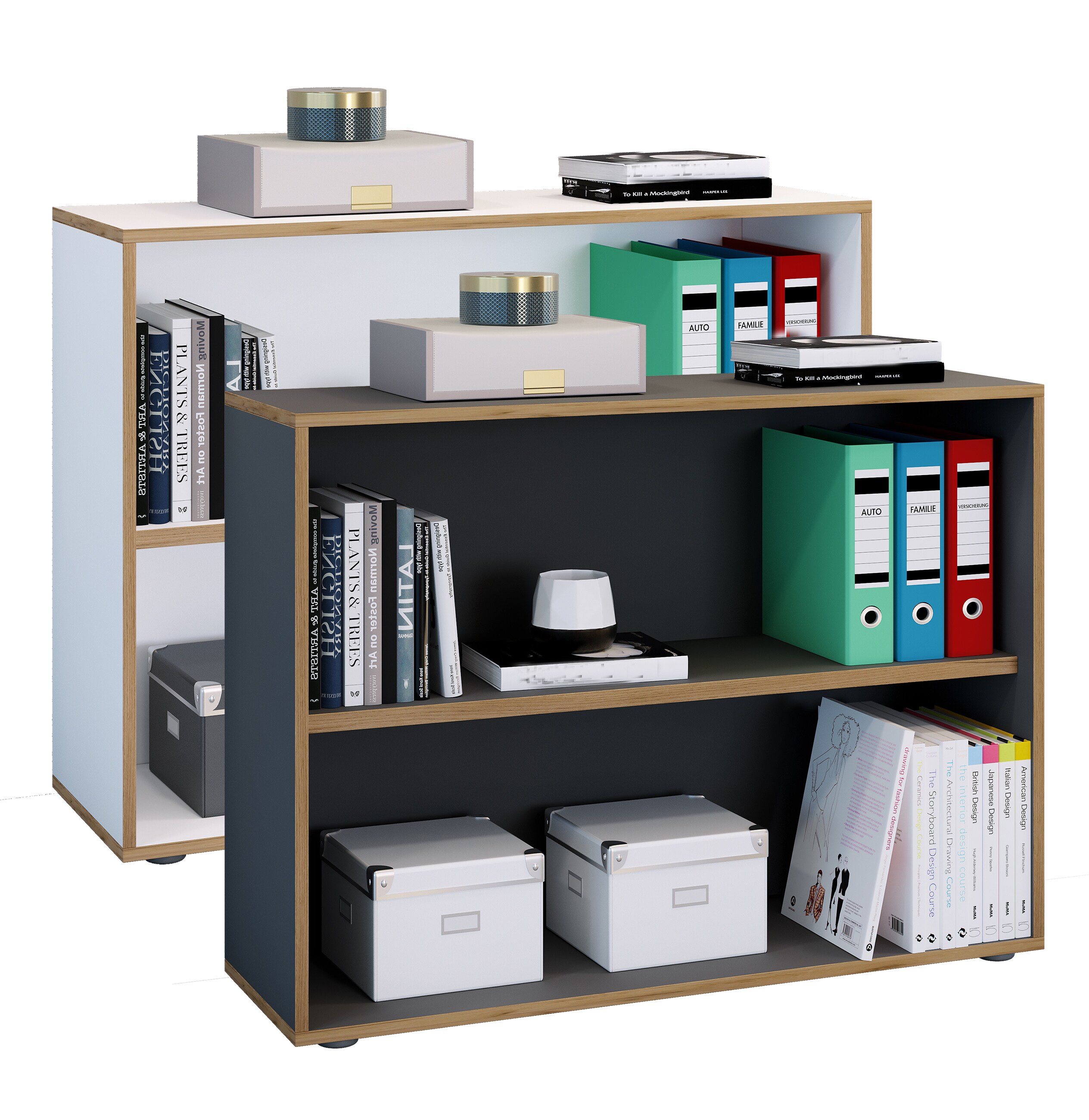 VCM Holz Büro Stand Regal Bücher Ordner Aktenregal Ordnerregal Bücherregal Salia 2fach B. 100 cm