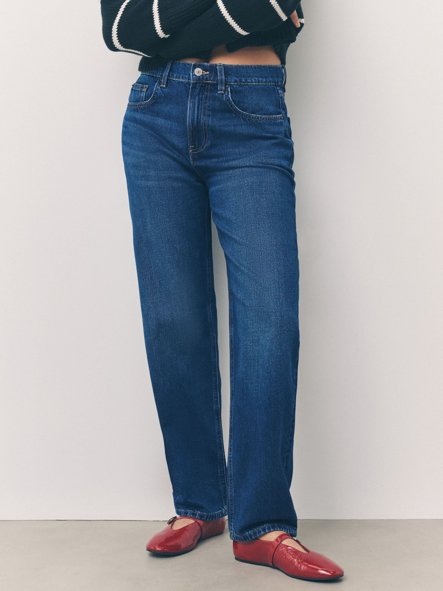 Denim donkerblauw - Jeans met ruime rechte pijpen