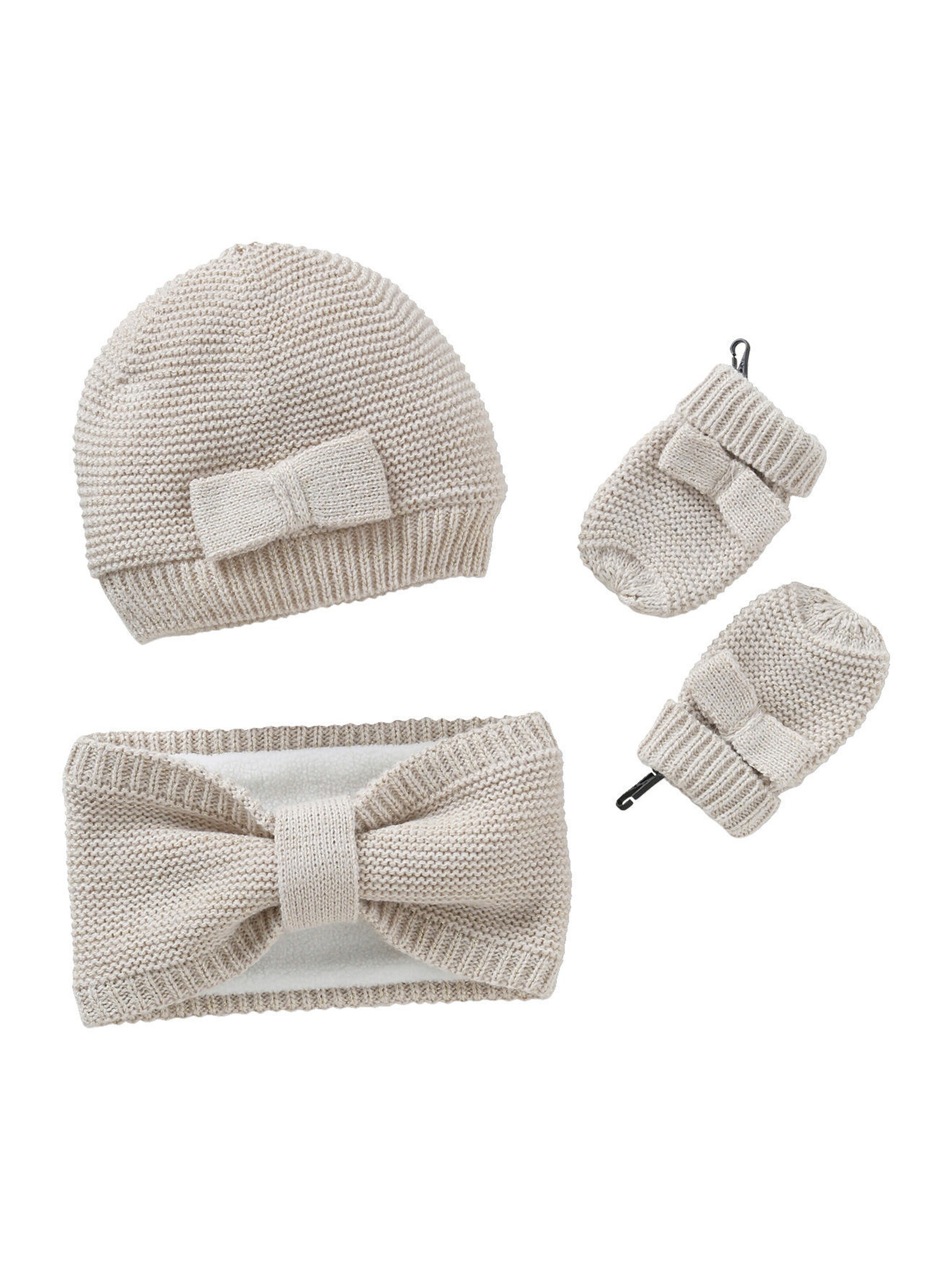 Vertbaudet Mädchen Baby-Set: Mütze, Rundschal & Fäustlinge beige/schleifen