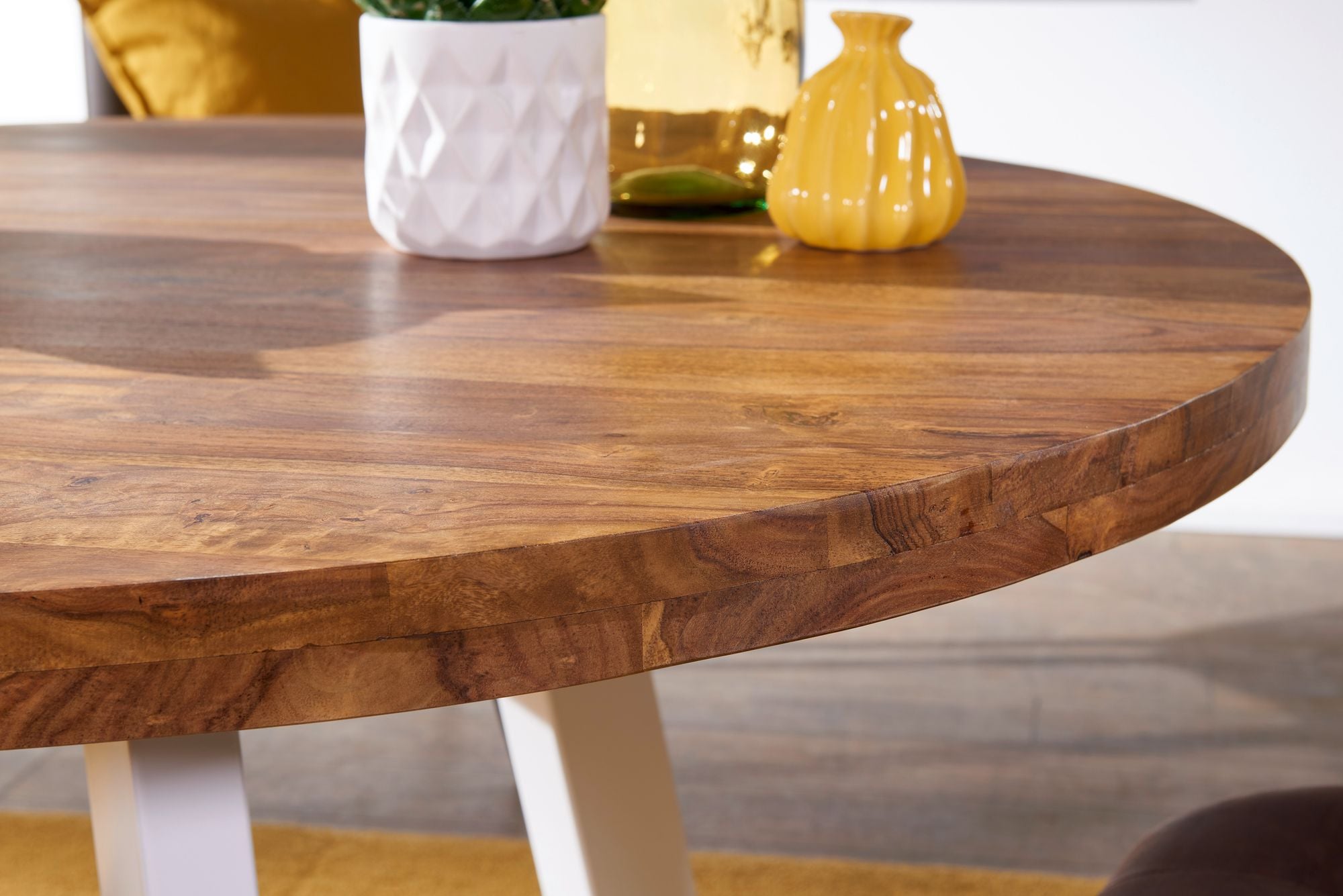 FineBuy Esszimmertisch Ø 130 cm Sheesham Holztisch Massiv Küchentisch Tisch