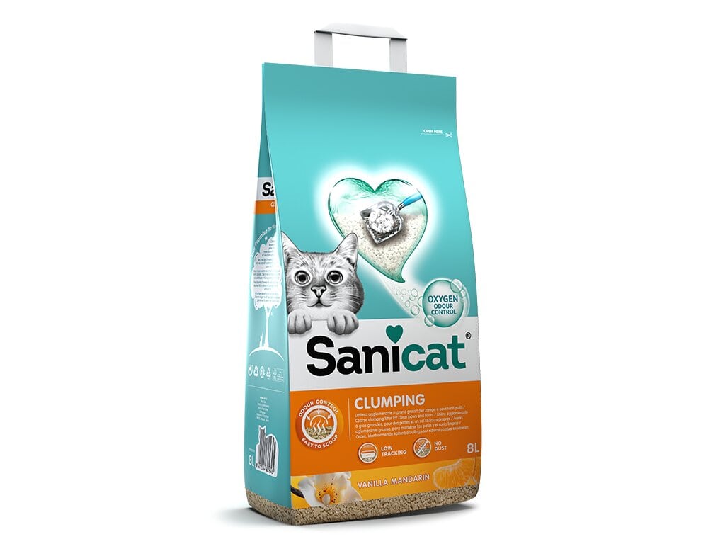 AREIA AGLOMERANTE PARA GATOS SANICAT BAUNILHA 8L