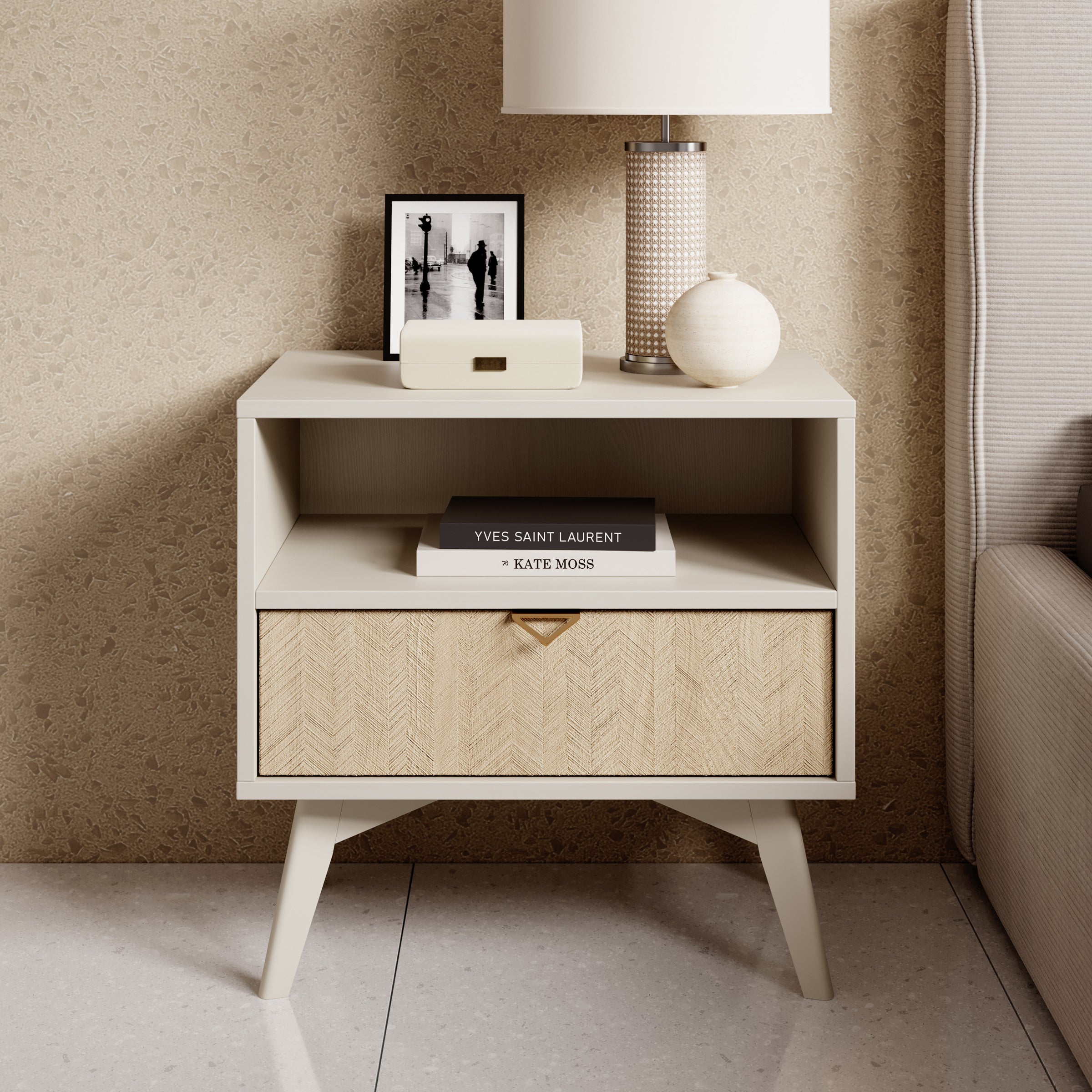 Essence - Nachtkastje - Beige/licht eiken - 54x38x54 cm
