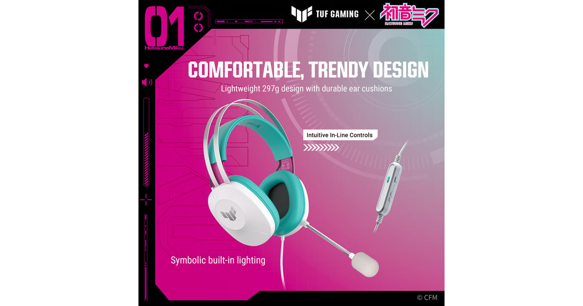 ASUSTUF Gaming H1 Gen II Hatsune Miku Edition over-ear gaming headset  (Wit/turquoise, Pc, PlayStation 4, PlayStation 5)