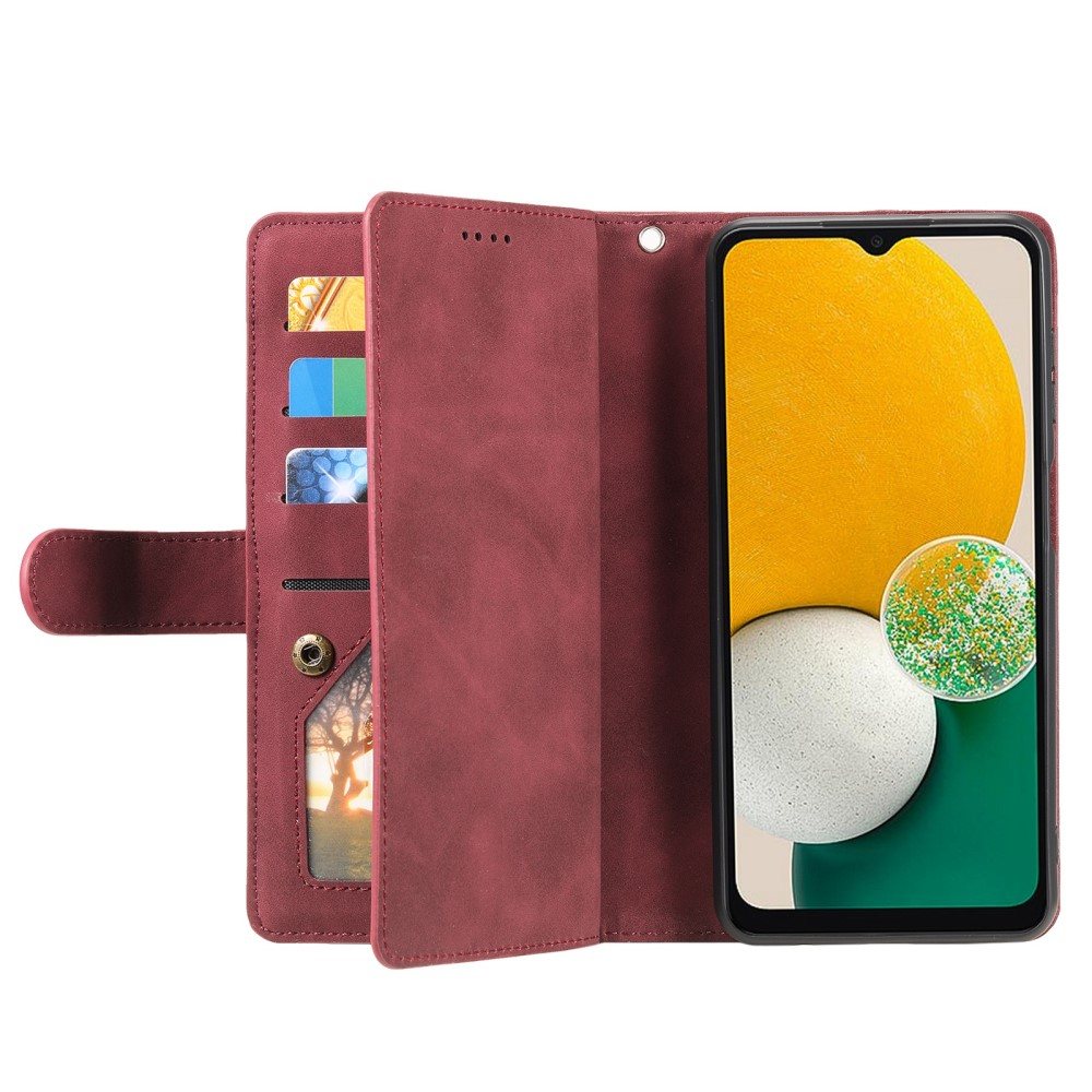 Samsung Galaxy S23 5G Leder Tasche Flip Cover mit Reissverschluss - Dunkelrot